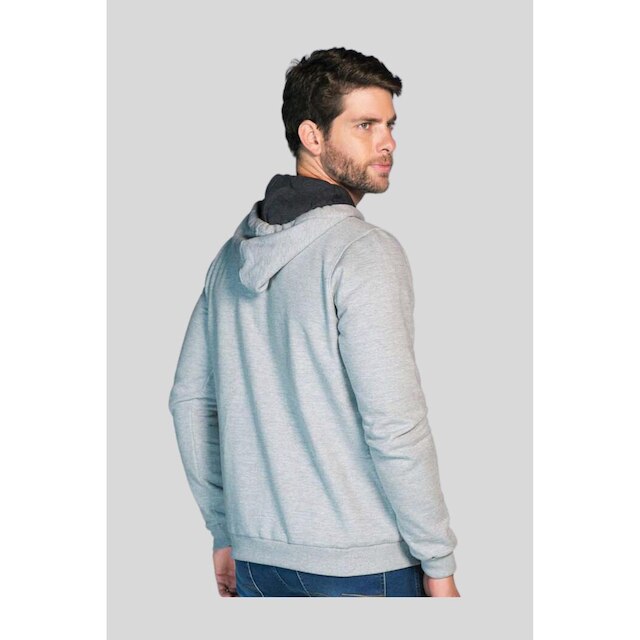 Blusa Moletom Capuz com Ziper Bolso Frente Cinza 2303