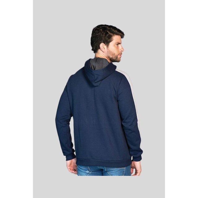 Blusa Moletom Capuz com Ziper Faixa Braço Azul 2301