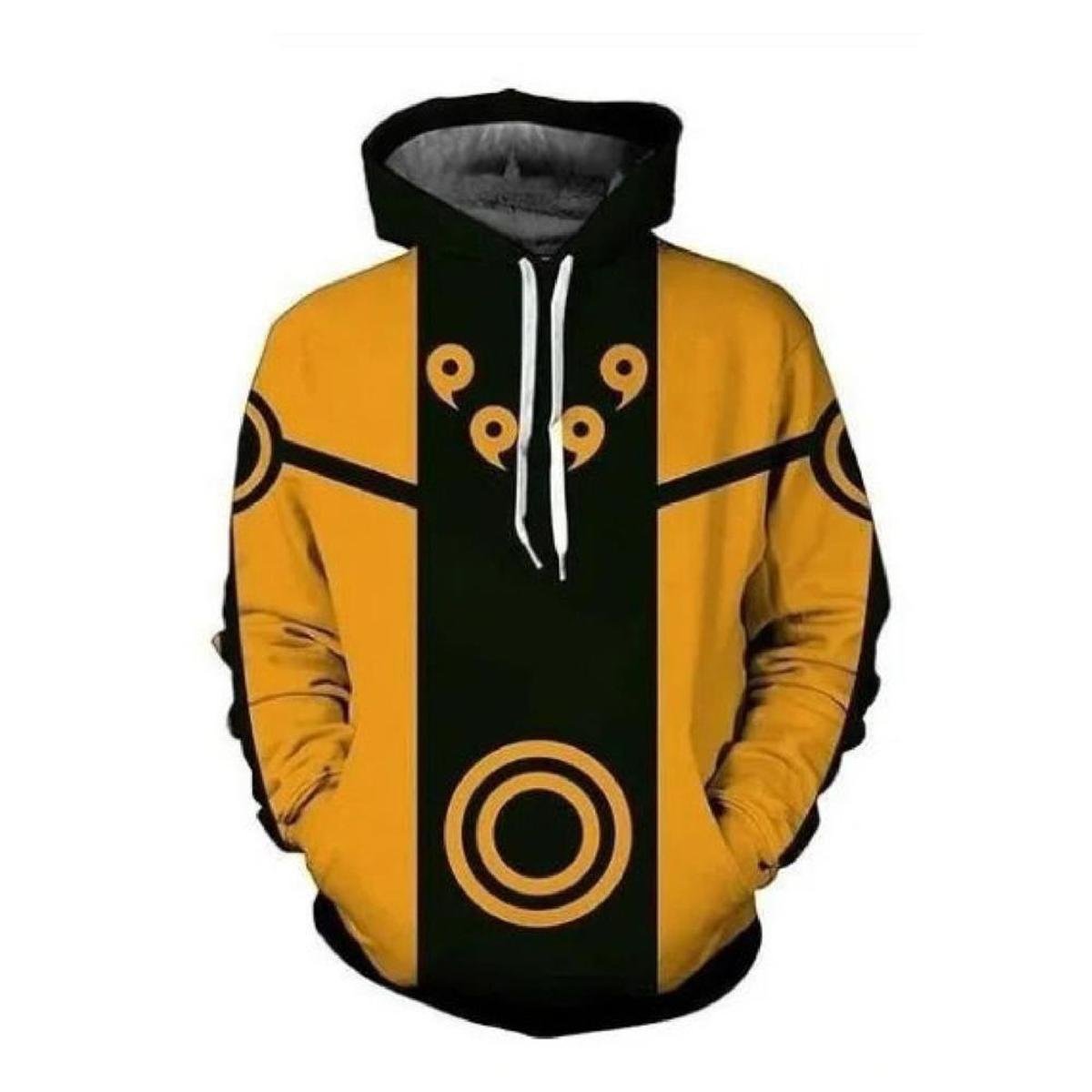 Blusa Moletom Casual Masculina Naruto Bolso Canguru Capuz - Amarelo Menor preço em Blusa Moletom Casual Masculina Naruto Bolso Canguru Capuz - Amarelo
