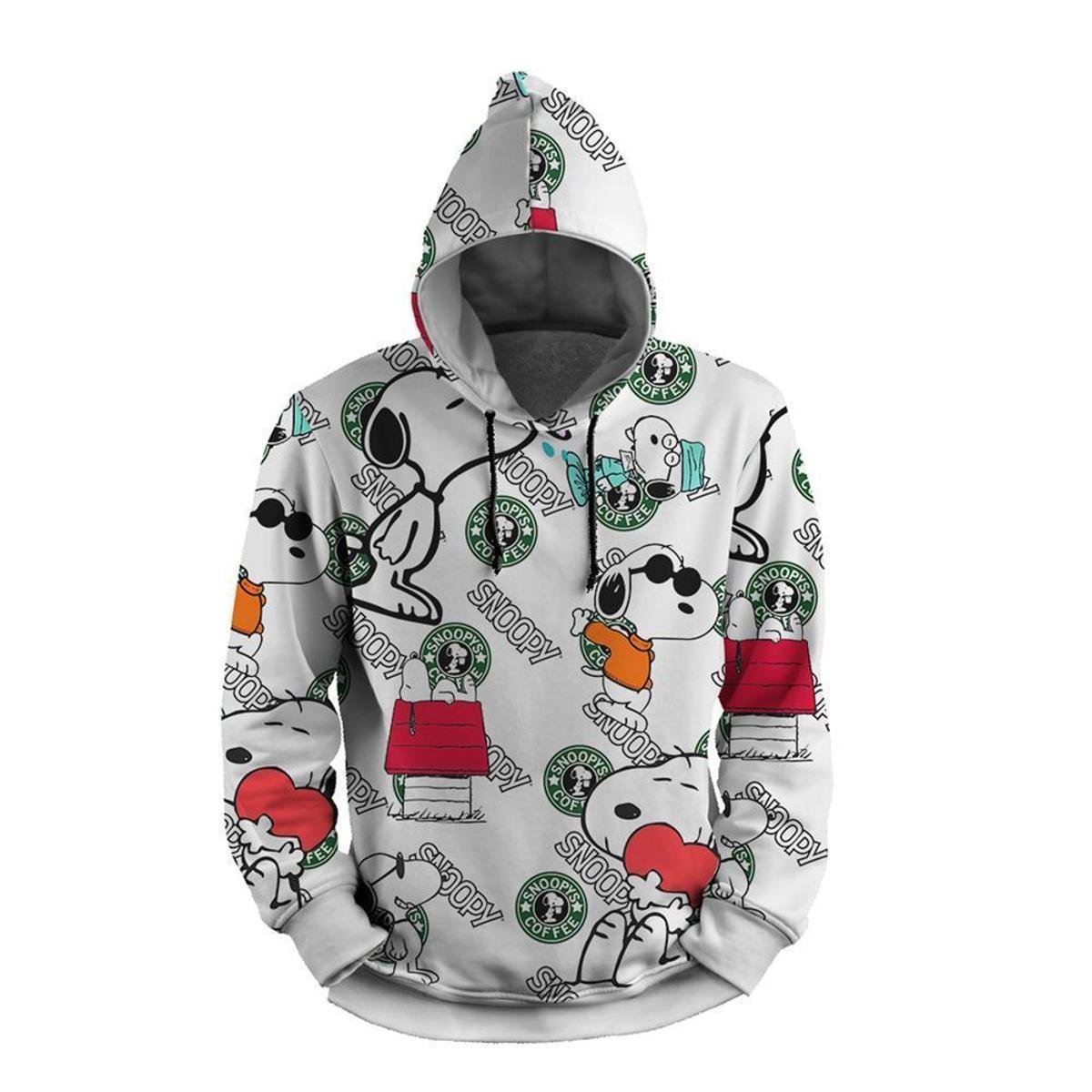 Blusa Moletom Casual Masculina Snoopy Bolso Canguru Capuz - Branco Menor preço em Blusa Moletom Casual Masculina Snoopy Bolso Canguru Capuz - Branco