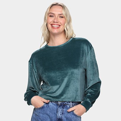 Blusa Moletom Cropped Malwee Manga Longa Feminina - Feminino