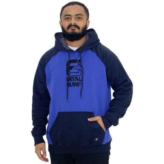 Blusa Moletom Estampa em Alto Relevo Masculina Fatal Surf Azul