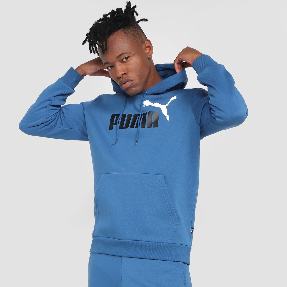 Blusa Moletom Puma Essentials + 2 Col Big Logo Fl com Capuz Masculino - Azul Menor preço em Blusa Moletom Puma Essentials + 2 Col Big Logo Fl com Capuz Masculino - Azul