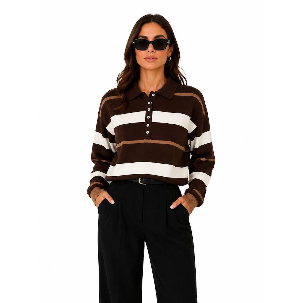 Blusa Moletom Tricot D Bell Outlet Fashion Botões Marrom