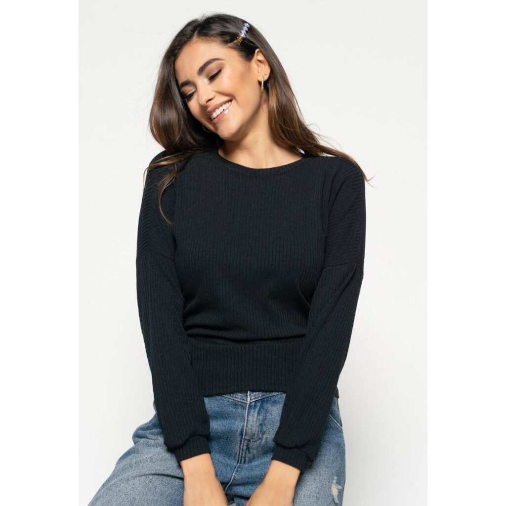 Blusa Morcego Salvatore Gola Canoa Manga Longa Canelada