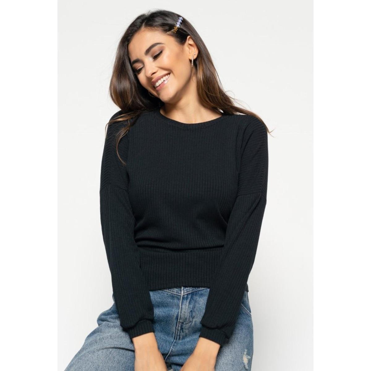 Blusa Morcego Salvatore Gola Canoa Manga Longa Canelada Menor preço em Blusa Morcego Salvatore Gola Canoa Manga Longa Canelada