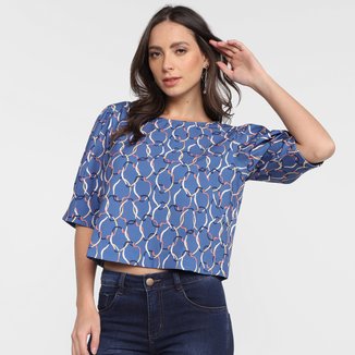 Blusa Morena Rosa Cropped Estampada Feminina