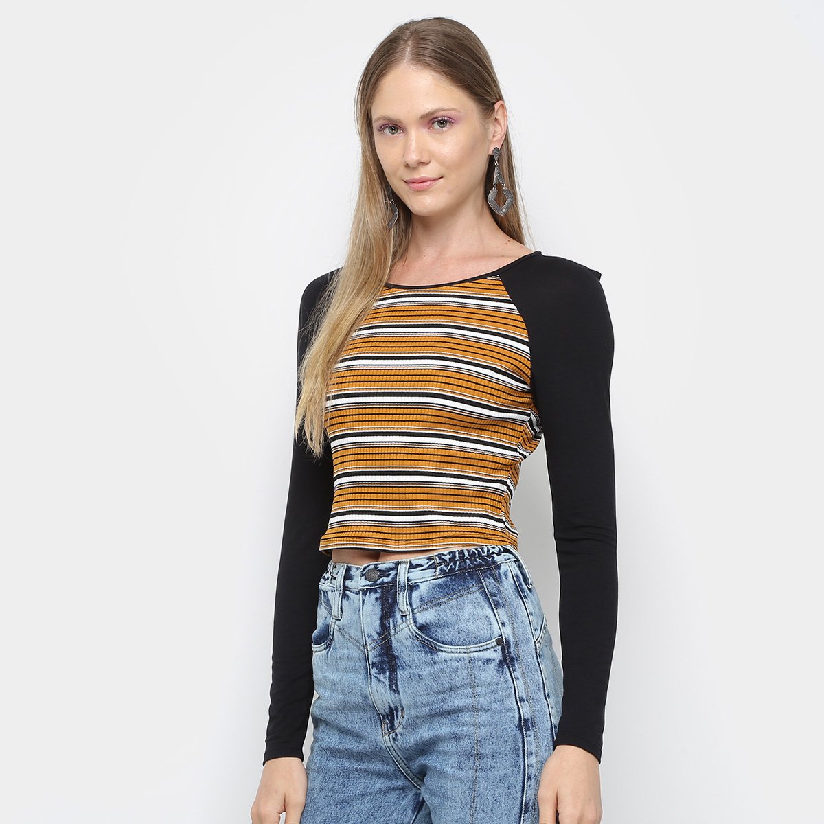 Blusa My Favorite Thing Cropped Manga Longa Listrada Feminina - Listrado Menor preço em Blusa My Favorite Thing Cropped Manga Longa Listrada Feminina - Listrado