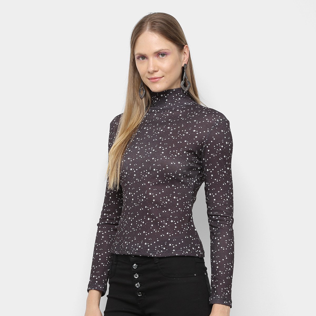 Blusa My Favorite Thing Feminino Manga Longa Gola Alta Costelação Feminina - Estampado Menor preço em Blusa My Favorite Thing Feminino Manga Longa Gola Alta Costelação Feminina - Estampado