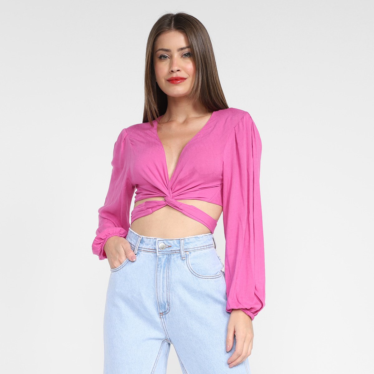 Blusa My Favorite Things Cropped Multi Amarrações Manga Longa Feminina - Pink Menor preço em Blusa My Favorite Things Cropped Multi Amarrações Manga Longa Feminina - Pink