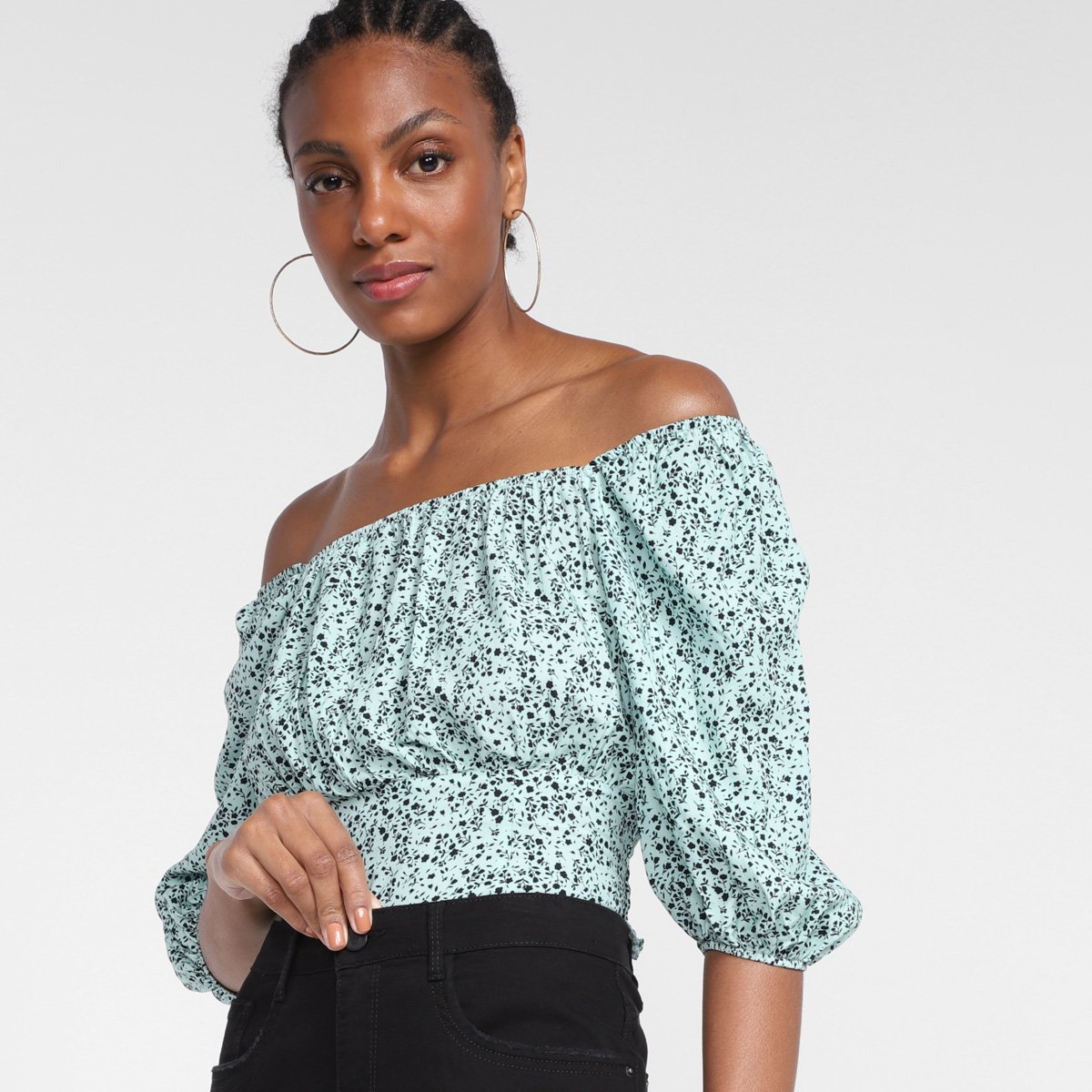 Blusa My Favorite Things Ombro a Ombro Manga Bufante Feminina - Estampado Menor preço em Blusa My Favorite Things Ombro a Ombro Manga Bufante Feminina - Estampado