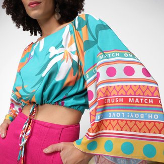 Blusa Oh, Boy! Bata Crush Match Manga Sino Feminina