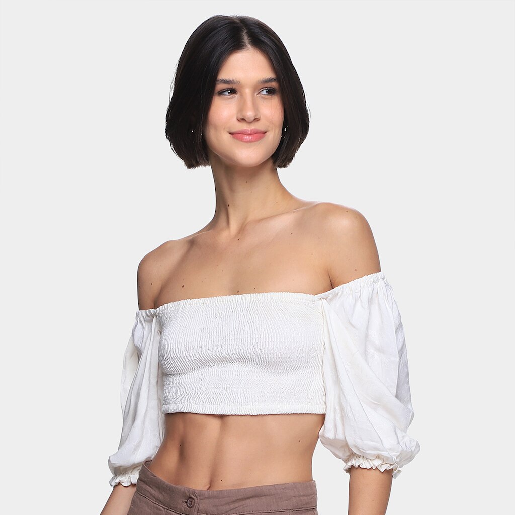 Blusa Oh, Boy! Lastex Manga Puffy Feminina