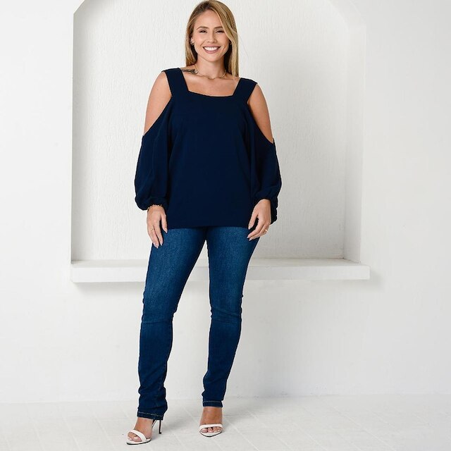 Blusa Ombro Vazado BBonnie Serena Azul Marinho