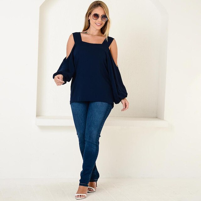Blusa Ombro Vazado BBonnie Serena Azul Marinho