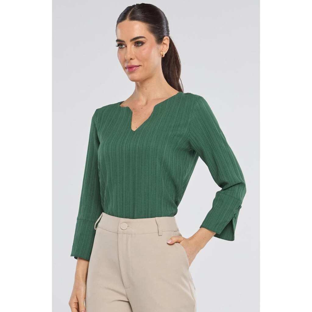 Blusa PKS Manga 7/8 Crepe Frisê Verde