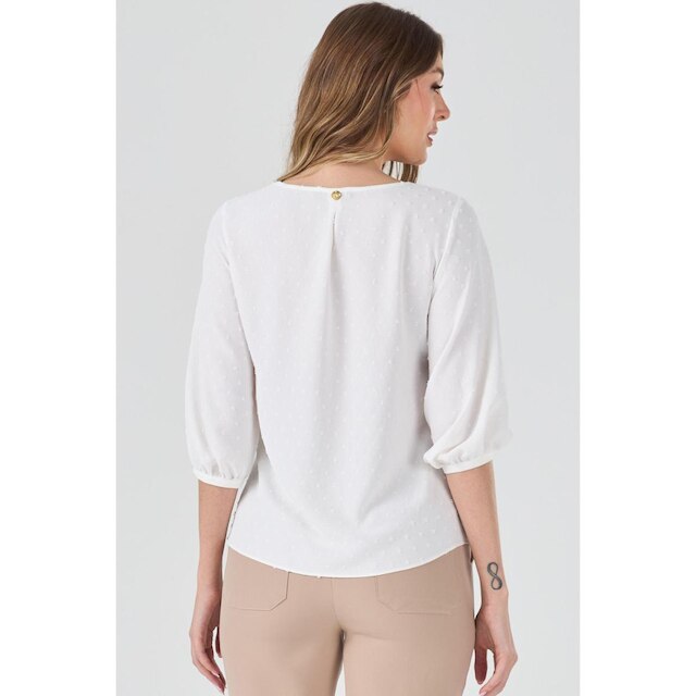 Blusa PKS Manga 7/8 Poá Off White-M