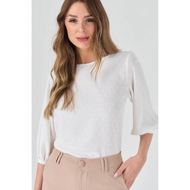 Blusa PKS Manga 7/8 Poá Off White-M
