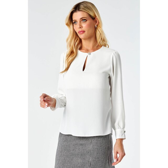 Blusa PKS Manga Longa Com Botões Jóia Off White-GG