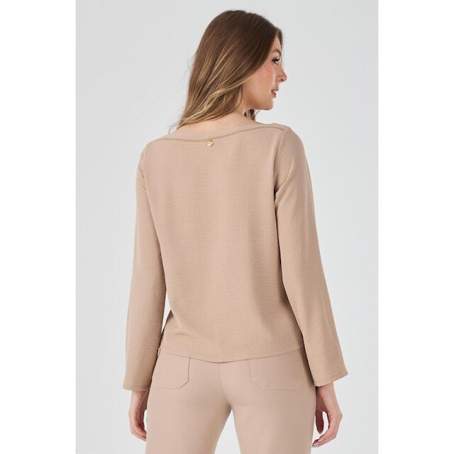 Blusa PKS Manga Longa Decote Bordado Bege-M