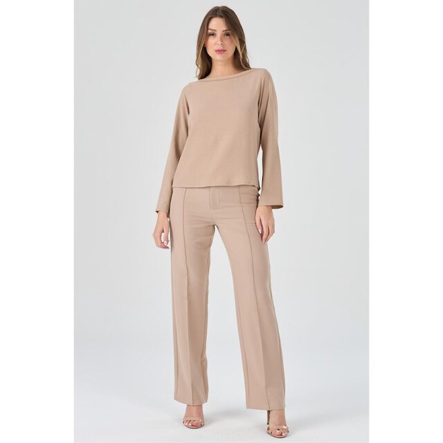 Blusa PKS Manga Longa Decote Bordado Bege-M