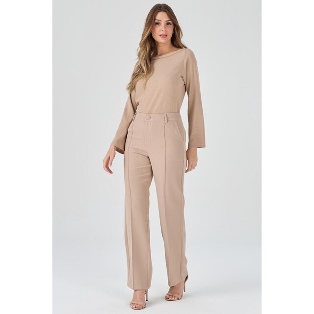 Blusa PKS Manga Longa Decote Bordado Bege-M