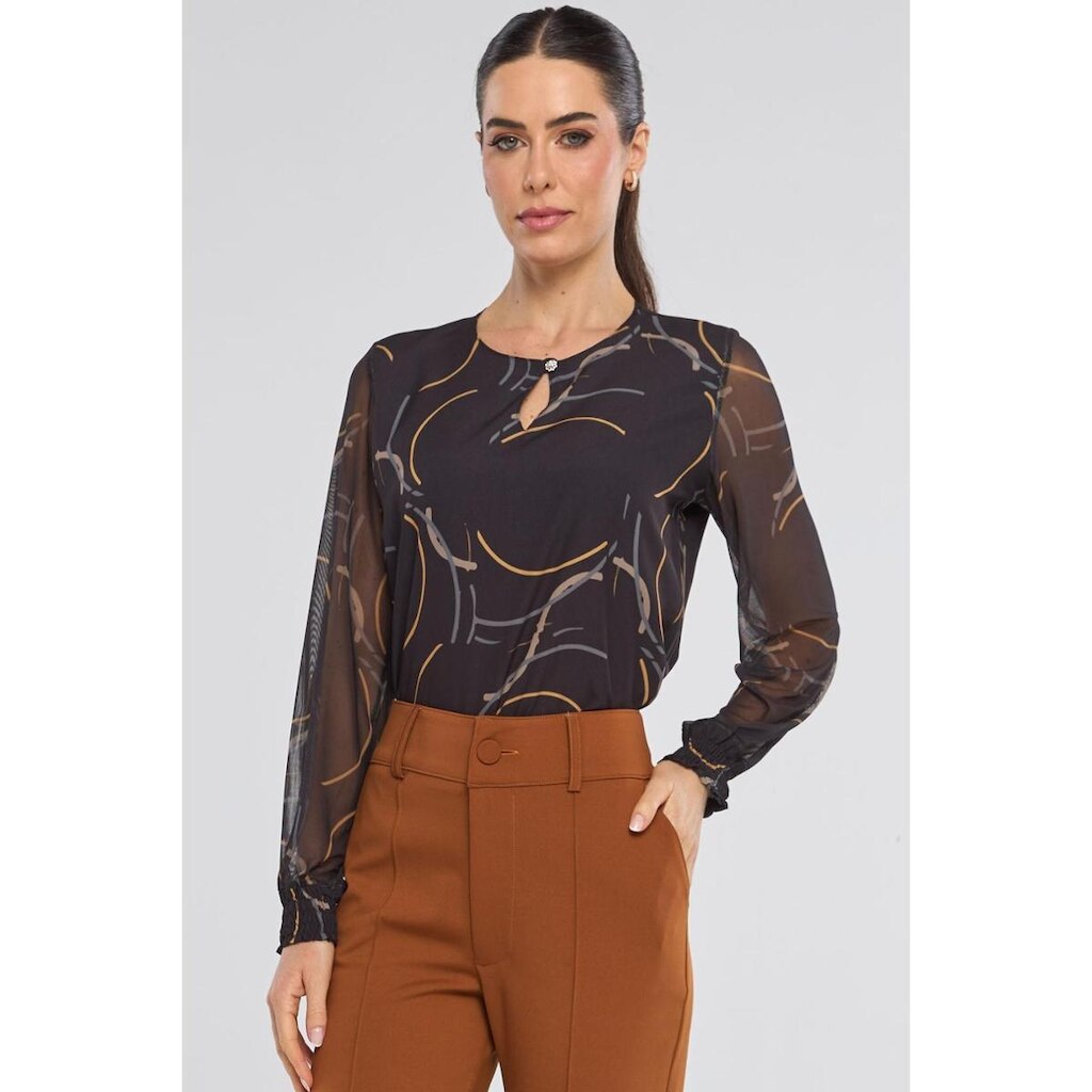 Blusa PKS Manga Longa Estampa Gray Circles