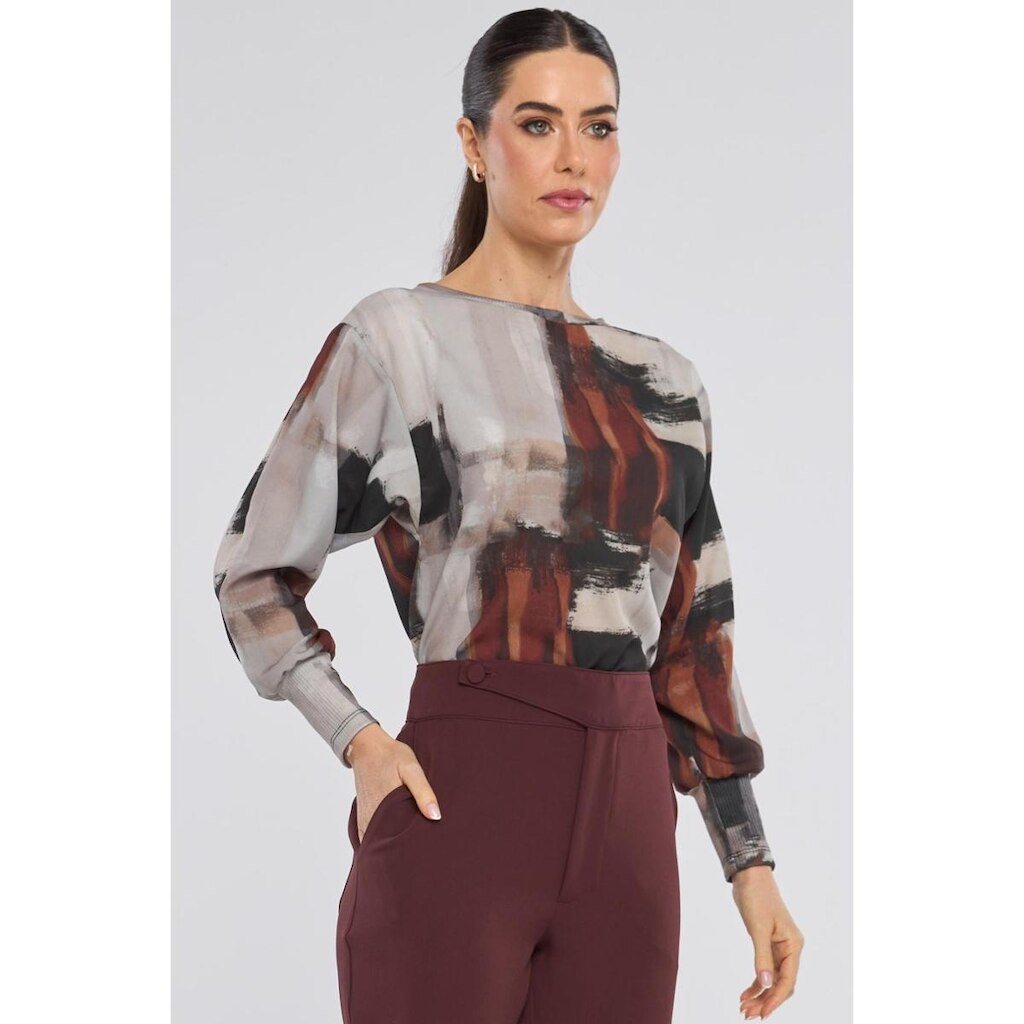 Blusa PKS Manga Longa Estampa Mixed Burgundy