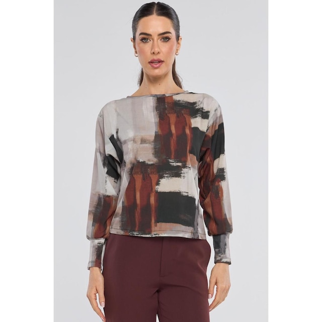 Blusa PKS Manga Longa Estampa Mixed Burgundy