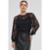 Blusa PKS Manga Longa Renda de Tule Preta - Preto