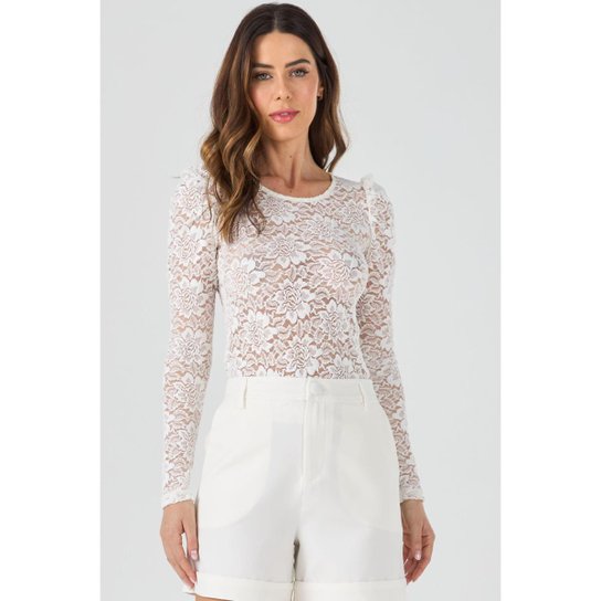 Blusa PKS Manga Longa Renda Off White-GG