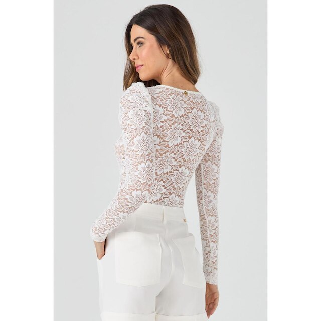 Blusa PKS Manga Longa Renda Off White-GG