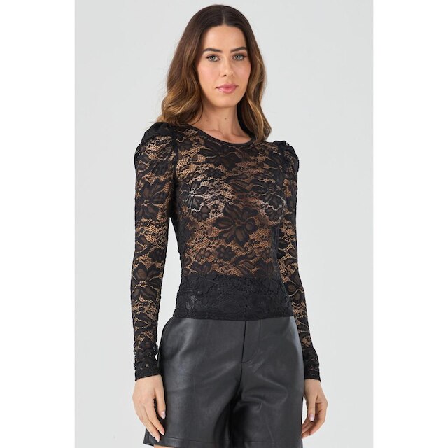 Blusa PKS Manga Longa Renda Preta-GG