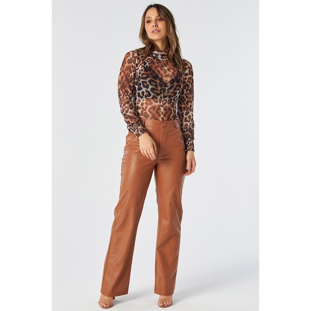 Blusa PKS Manga Longa Tule Estampa Animal Print-GG