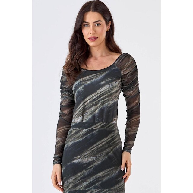 Blusa PKS Manga Tule Estampa Olive Green