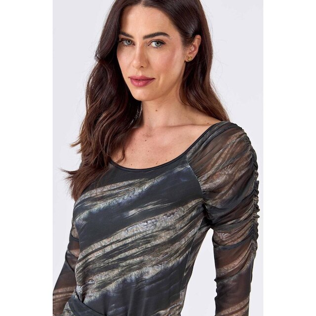 Blusa PKS Manga Tule Estampa Olive Green