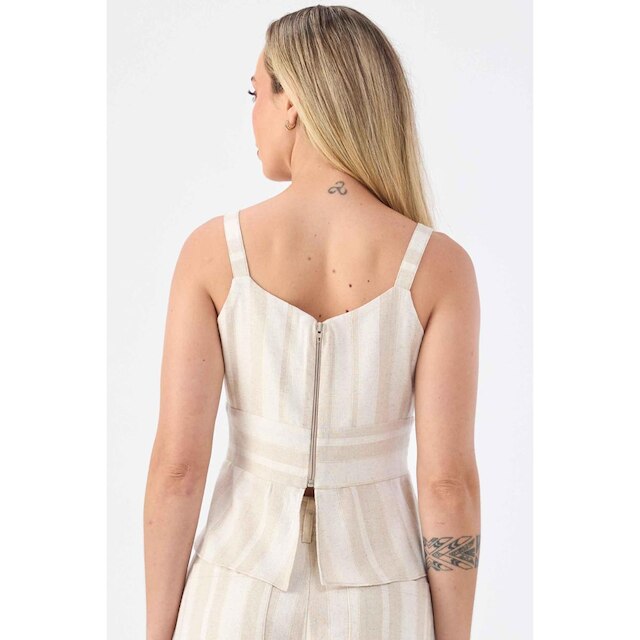 Blusa PKS Peplum Linho Listrado Feminina