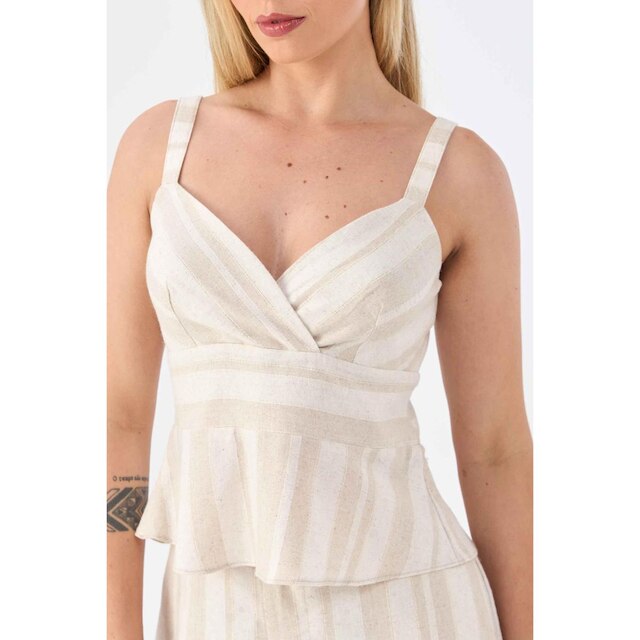 Blusa PKS Peplum Linho Listrado Feminina