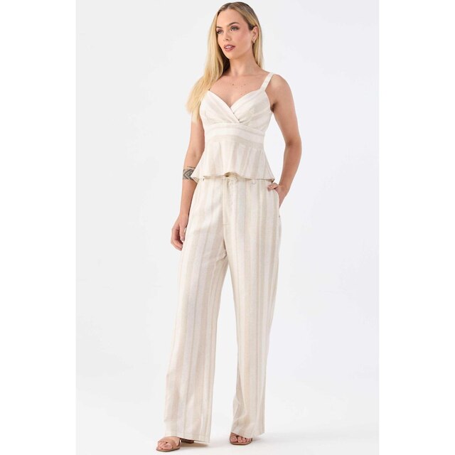 Blusa PKS Peplum Linho Listrado Feminina