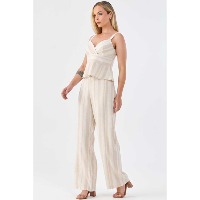 Blusa PKS Peplum Linho Listrado Feminina