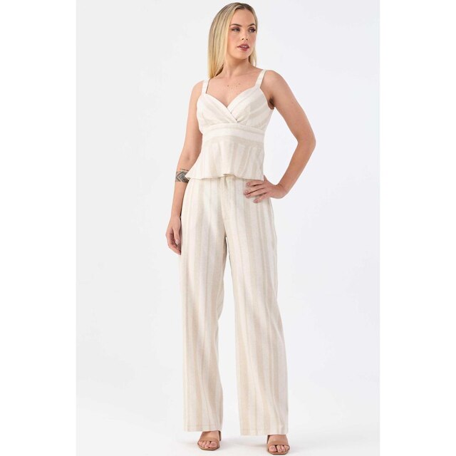 Blusa PKS Peplum Linho Listrado Feminina