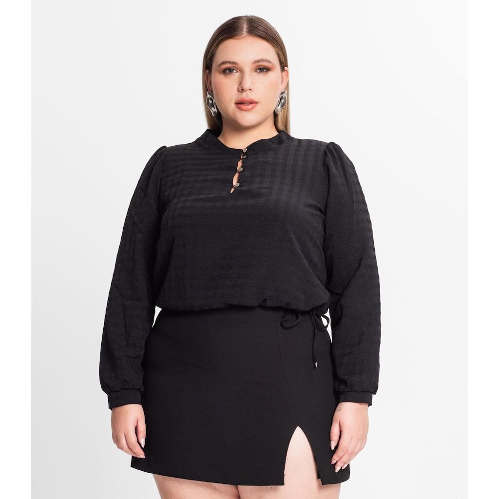 Blusa Plus Size Em Air Flow Xadrez Secret Glam Preto