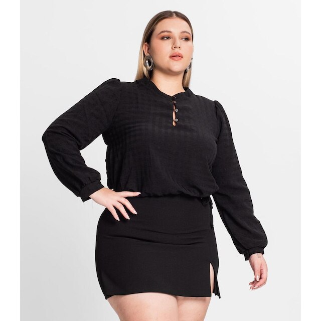 Blusa Plus Size Em Air Flow Xadrez Secret Glam Preto