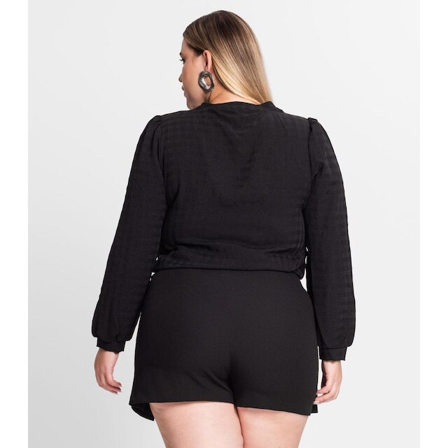 Blusa Plus Size Em Air Flow Xadrez Secret Glam Preto
