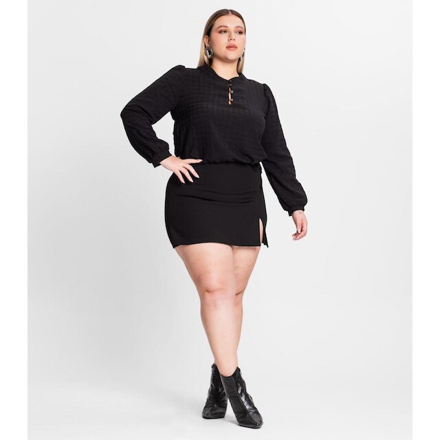 Blusa Plus Size Em Air Flow Xadrez Secret Glam Preto