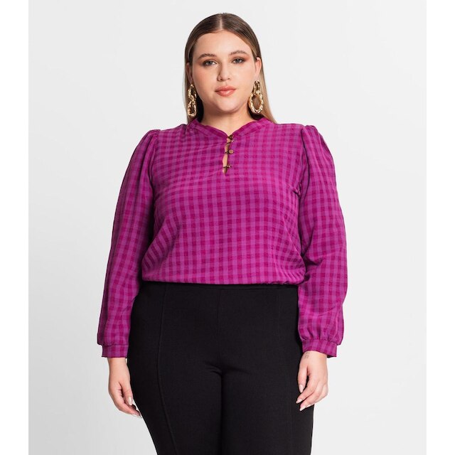 Blusa Plus Size Em Air Flow Xadrez Secret Glam Roxo