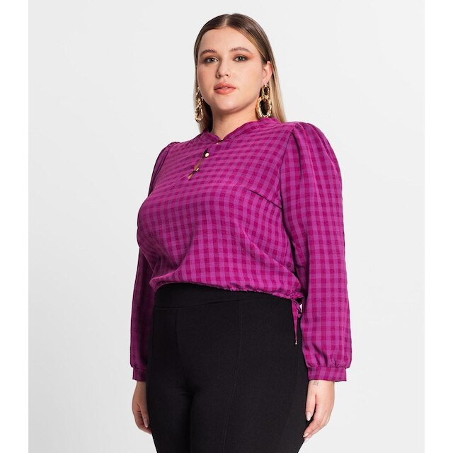 Blusa Plus Size Em Air Flow Xadrez Secret Glam Roxo