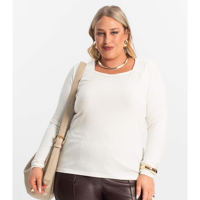 Blusa Plus Size Em Ribana Canelada Secret Glam Feminino