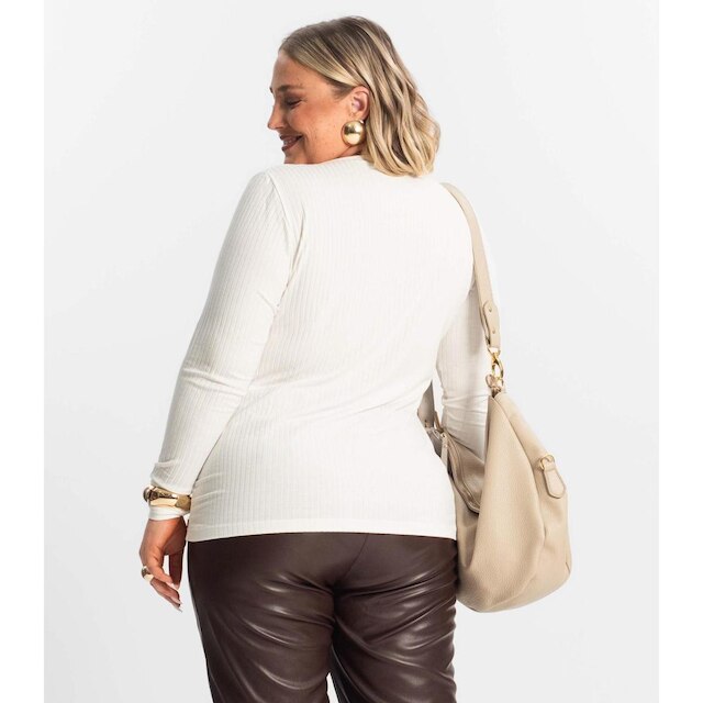 Blusa Plus Size Em Ribana Canelada Secret Glam Feminino