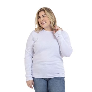 Blusa Plus Size Feminina Manga Longa Gola Redonda Ribana